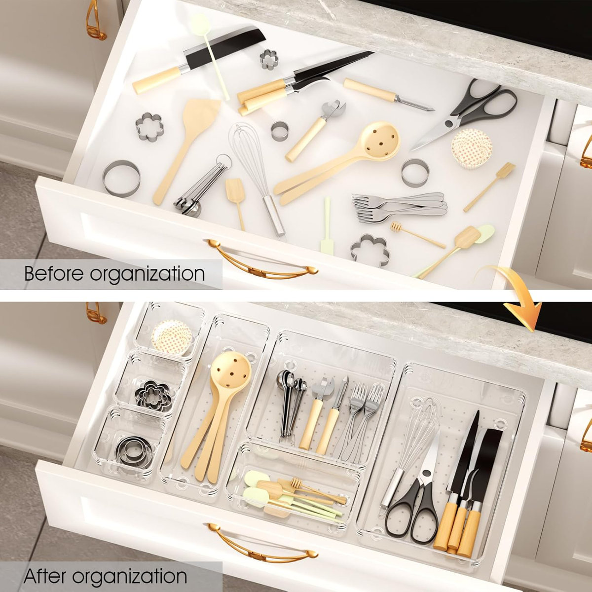 25 PCS Clear Plastic Drawer Organizers Set, Versatile Bathroom and Vanity Drawer Organizer Trays 4-Size Storage Bins for Makeup